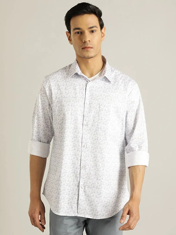 Indian Terrain Men Floral Print White Shirt